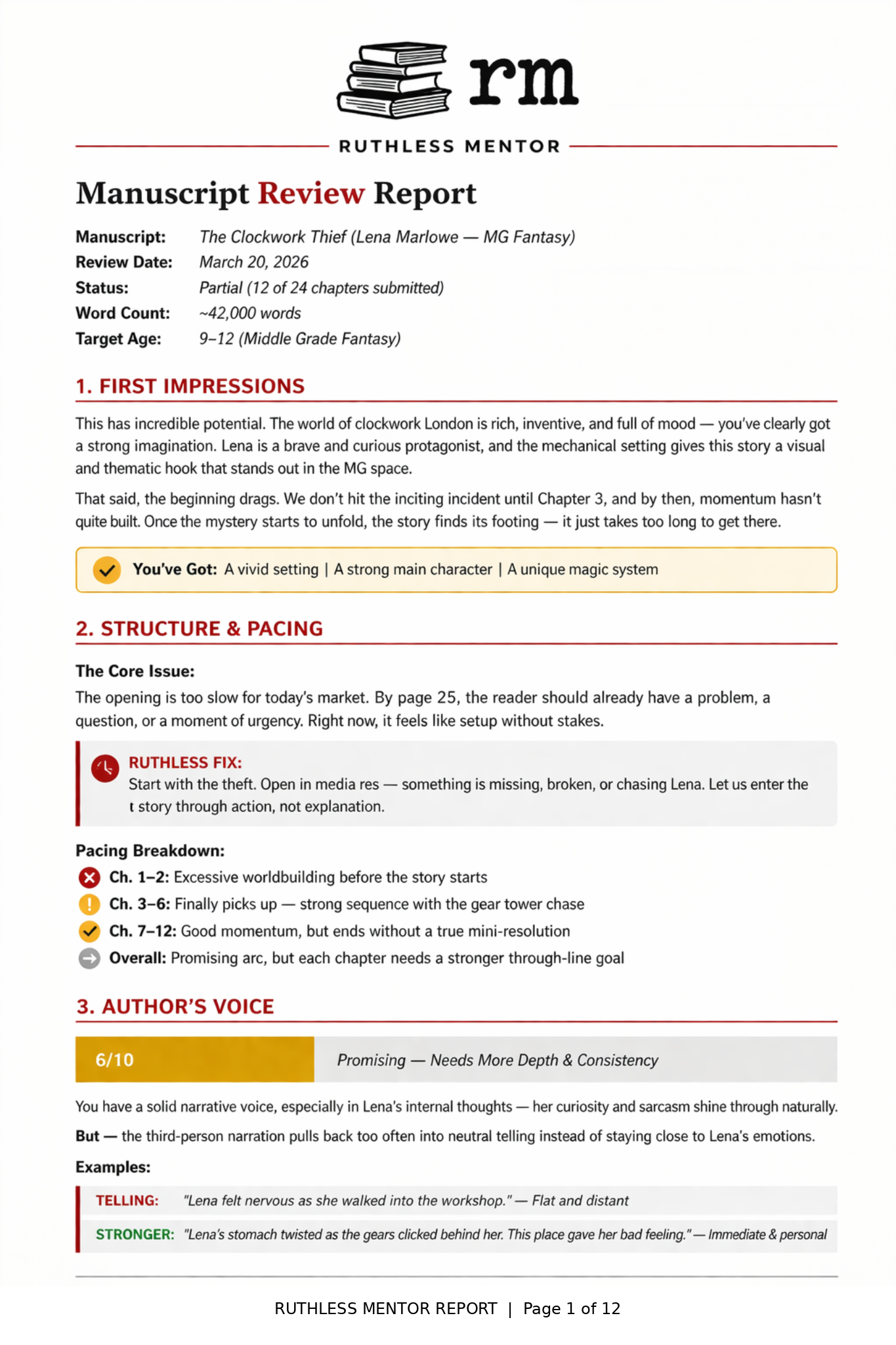 Sample Ruthless Mentor review report page